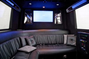 mercedes limo with tv